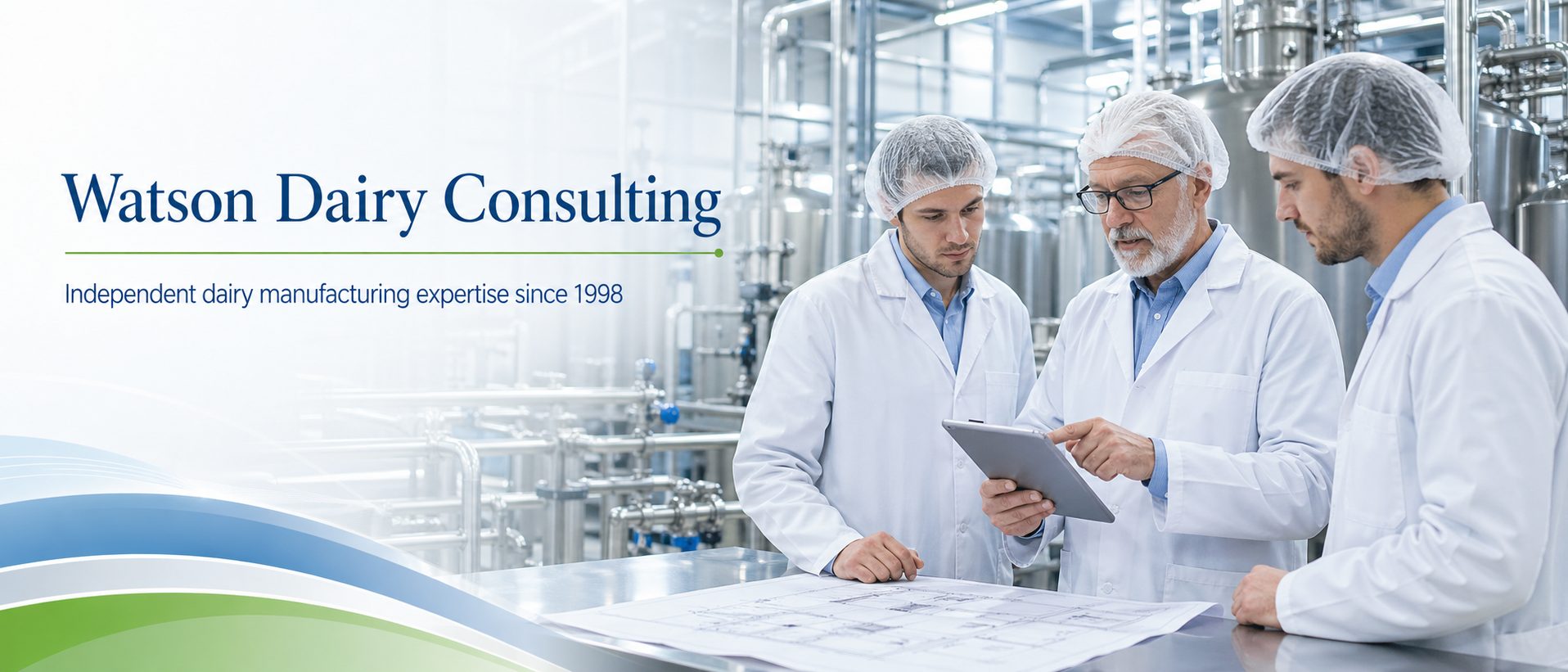 Watson Dairy Consulting | Independent Dairy Manufacturing Consultancy Watson Dairy Consulting banner showing independent dairy manufacturing consultancy, factory design, due diligence and process improvement expertise